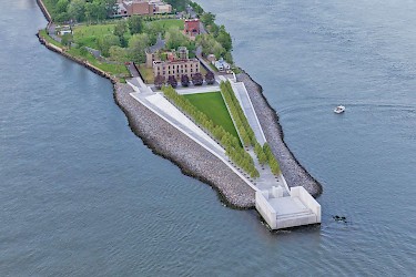 New York's FDR Four Freedom's Park Public Walkway (surrounding the park's greenspace) is surfaced with Solepave.