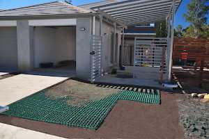 The hexagonal grid structure is put in place and filled with seeded topsoil.